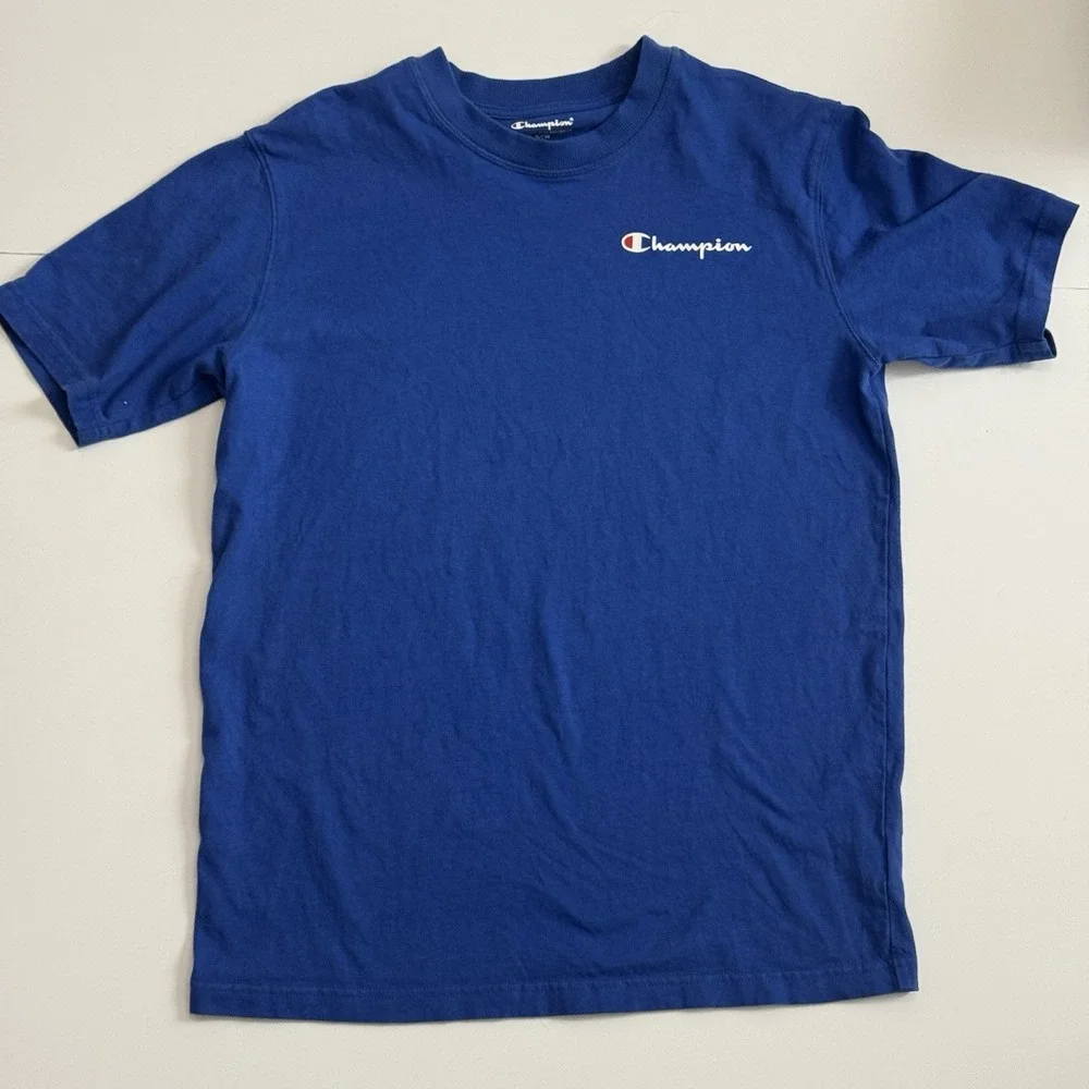 Champion T-Shirt Mens S Bright Blue 100% Cotton Logo Crew Neck Short Sleeve - Picture 1 of 7
